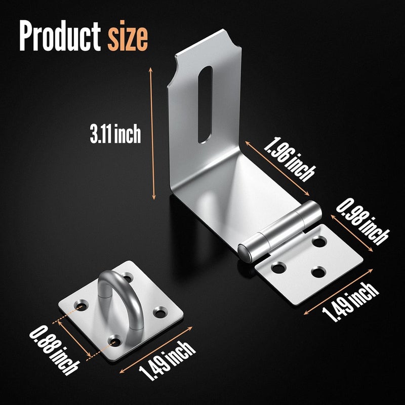 GMSP Door Lock Hasp Latch, 90 Degree Solid 304 Stainless Steel File Cabinet Hasp Lock Latch, Extra Thick Gate Lock Hasp Padlock with Keys Brushed Finish (1.96 Inch, Silver) - Image 5